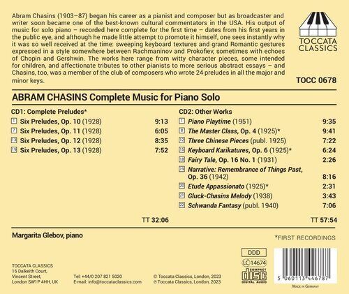 Abram Chasins : Abram Chasins: Complete Music for Solo Piano CD 2 discs (2023)