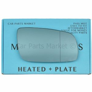 For Skoda Superb 01-06 Right Aspheric Electric Blue Wing Mirror Glass w/ Plate