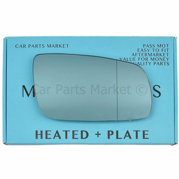 For Skoda Superb 01-06 Right Aspheric Electric Blue Wing Mirror Glass w/ Plate