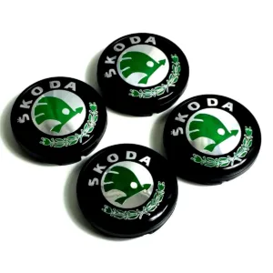 Black/Green/Chrome Skoda Car Wheel Center Caps Hub Cover 65mm 4 PCS For Felicia Octavia Fabia Roomster Superb Yeti Rapid Citigo