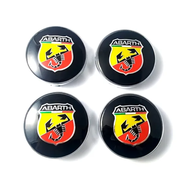Black Abarth Car Wheel Center Caps Hub Cover 60mm 4 PCS For Models 124 Spider, 500 C, 595, 695