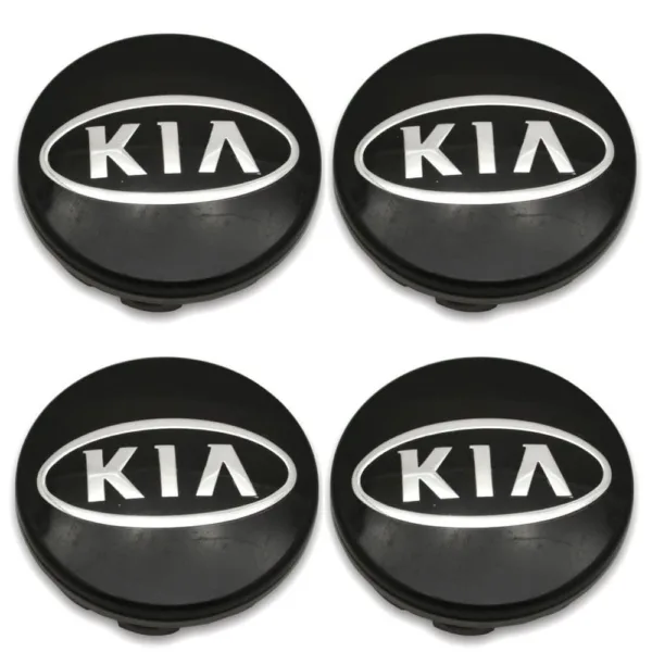 Black Kia Car Wheel Center Caps Hub Cover 60mm 4 PCS For Picanto, Rio, Forte, EV, Soul, Ceed