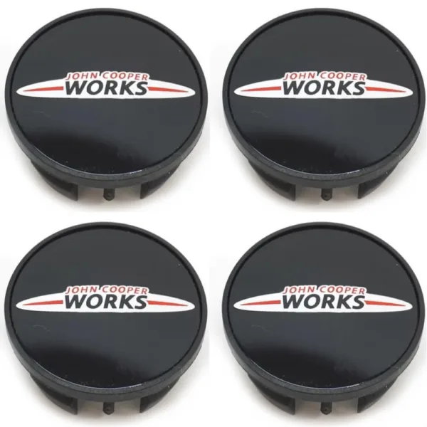 Black John Cooper Works Mini Cooper Wheel Center Caps Hub Badges 54mm 4 PCS For Clubman Clubvan Countryman Paceman Roadster