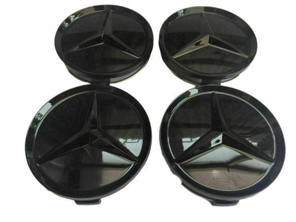 Set of 4 Gloss Black Mercedes Alloy Wheel Center Caps 75mm