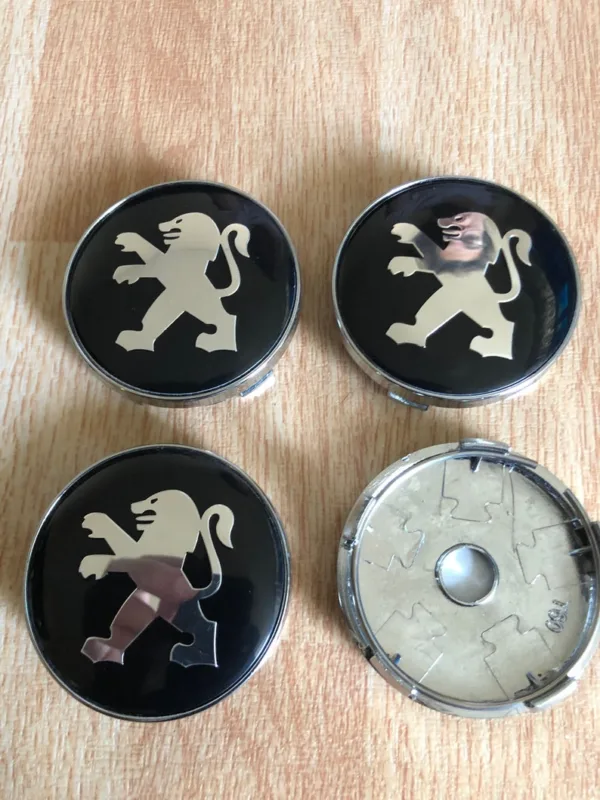Peugeot Black & Chrome Wheel Center Caps Hub Badges Emblem 60mm 4PCS