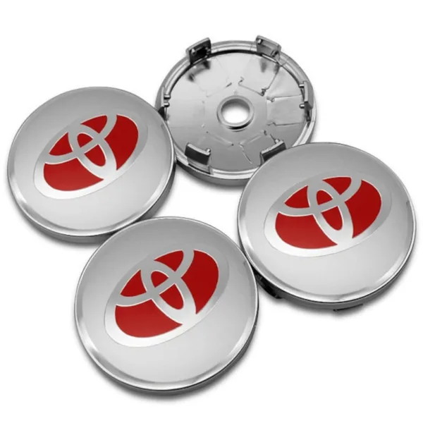 Red & Chrome Toyota Wheel Center Caps Hub Badges 60mm 4PCS