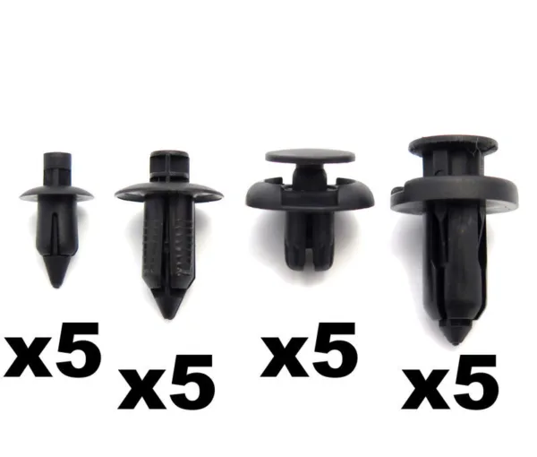 Plastic Rivet Fasteners Kit- 20 Trim Clip Assortment- 4 Sizes- Fits Nissan