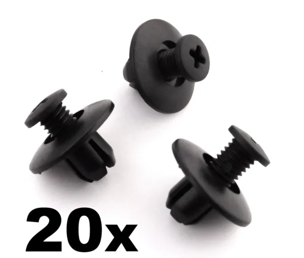 20x Plastic Trim Clips, 8mm for Wheel Arch Linings, Cowl & Other Trims
