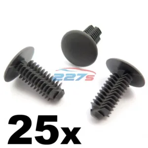 25x Plastic Fir Tree Trim Clips- 8mm Hole, 18mm Head, Dark Grey- Perfect for VW