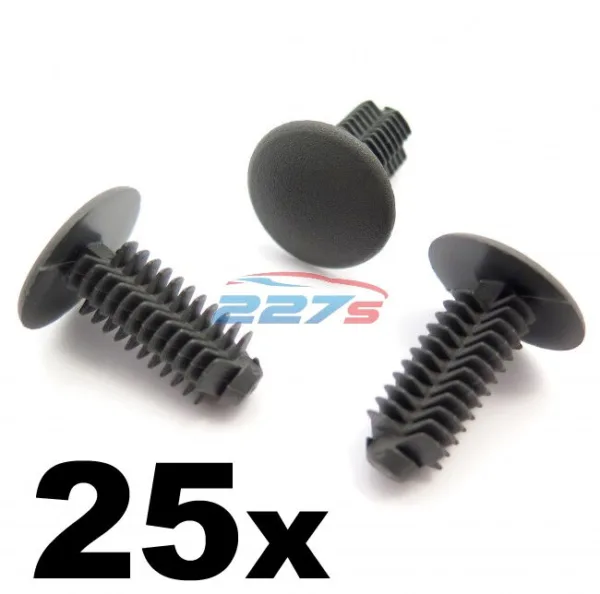 25x Plastic Fir Tree Trim Clips- 8mm Hole, 18mm Head, Dark Grey- Perfect for VW