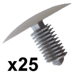 25x Grey Plastic Trim Clips- 9-10mm hole- 33mm Head