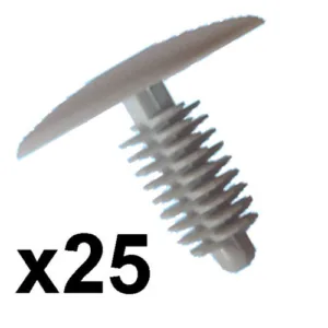 25x Grey Car Panel Trim Clips- 6-7mm hole- 24mm Head