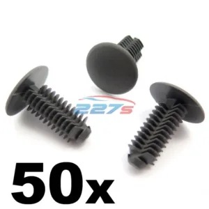 50x Plastic Fir Tree Trim Clips- 8mm Hole, 18mm Head, Dark Grey- Perfect for VW