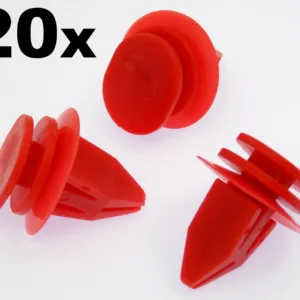 20x Mini Red Plastic Trim Clips for Sideskirts, Sill Mouldings, Bodykits