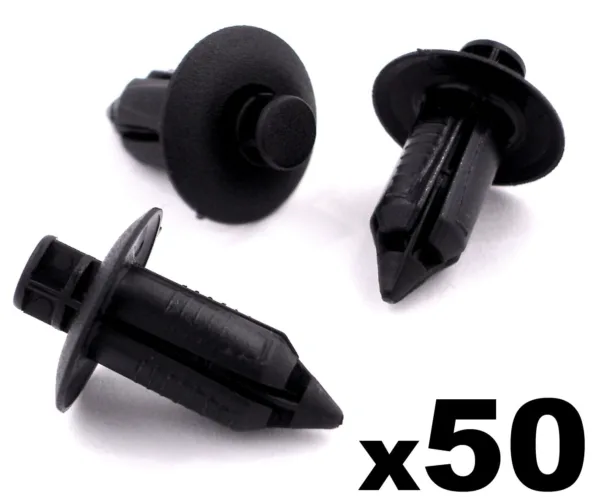 50x Mitsubishi Black Plastic Rivet Style Body and Trim Panel Retainer Clips
