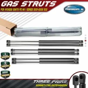 6x Front Bonnet & Tailgate & Rear Window Gas Struts for Hyundai Santa Fe 2001-06