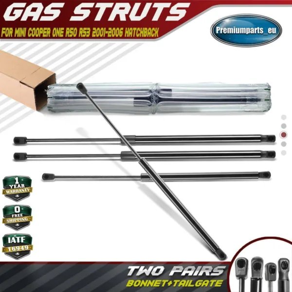 4x Bonnet & Tailgate Gas Struts for Mini Cooper One R50 R53 2001-2006 Hatchback