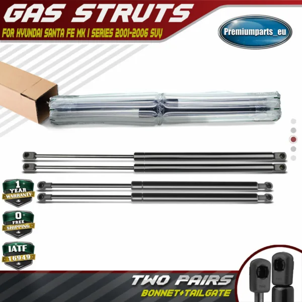 4x Rear Tailgate and Bonnet Hood Gas Struts for Hyundai Santa Fe 2001-2006 SUV