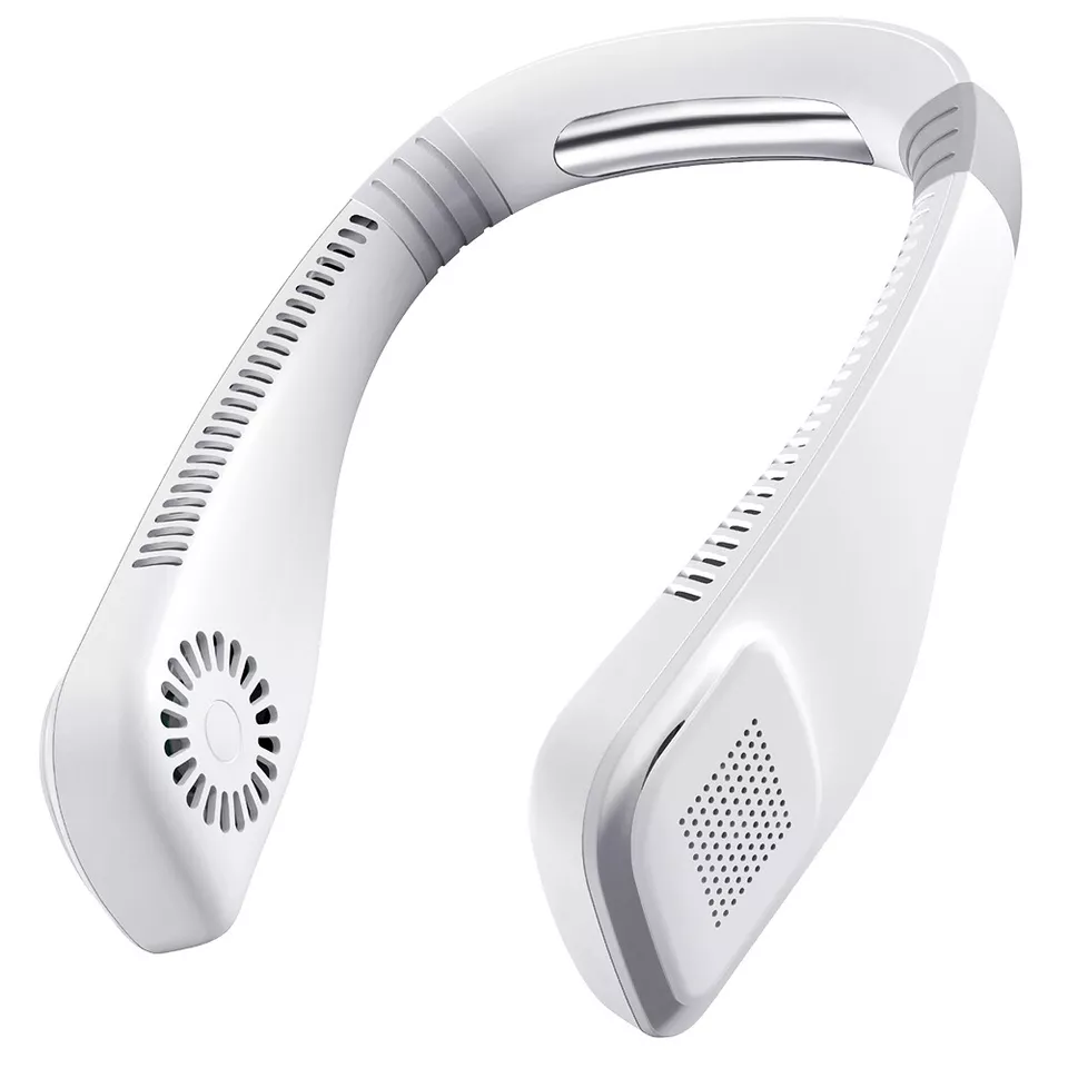 Portable 3 Speed Neck Fan USB Rechargeable Lazy Neckband Bladeless Cooler Fans White