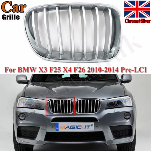 RH Right Side Front Bumper Kidney Grille Chrome For BMW X3 F25 X4 F26 2010-2014