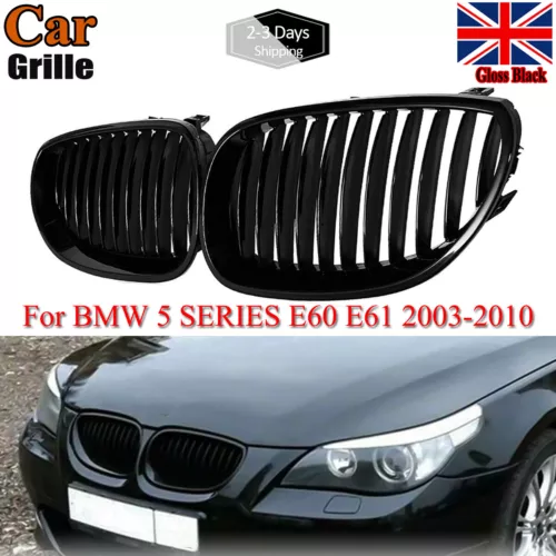 Pair Front Glossy Kidney Grilles Grills Hood For BMW E60 E61 M5 5 Series 03-10