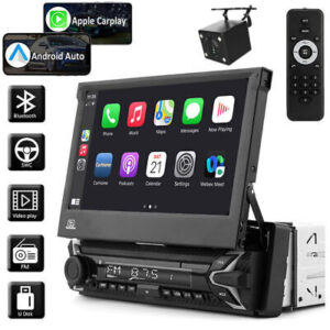 Single 1DIN 7" Flip Out Car Stereo BT CarPlay FM Radio Touch Screen MP5 Player