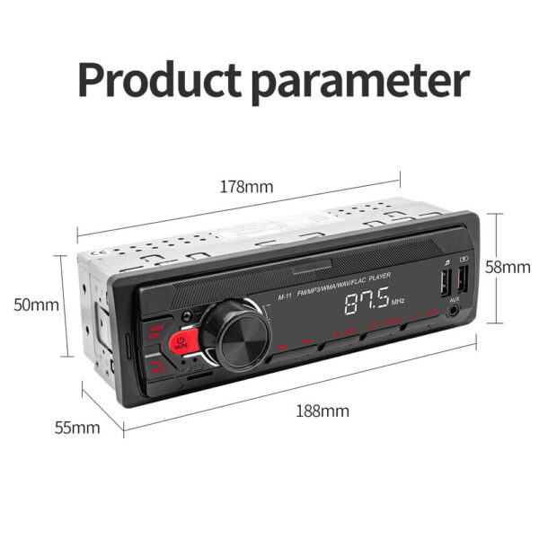 Single 1 Din Car Stereo Radio MP3 Player In-Dash Bluetooth/FM/USB/AUX Head Unit - Image 2