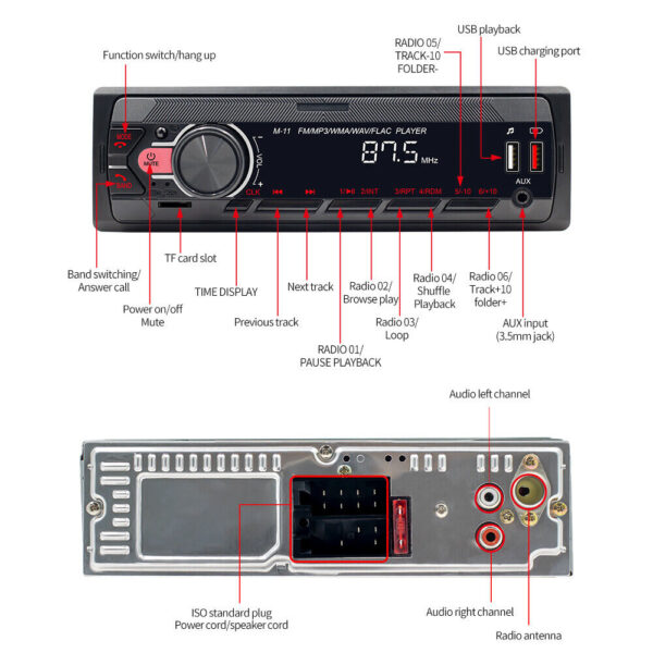 Single 1 Din Car Stereo Radio MP3 Player In-Dash Bluetooth/FM/USB/AUX Head Unit - Image 11
