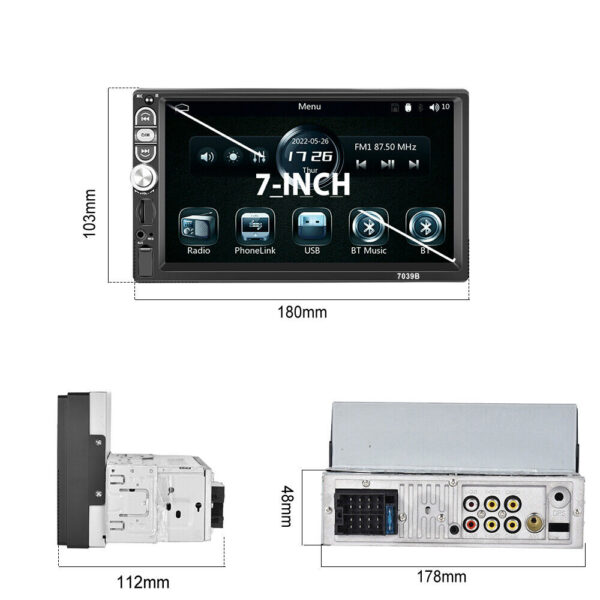 Single 1Din 7" Touch Screen Car Stereo Apple/Android Carplay Radio Bluetooth+Cam - Image 2