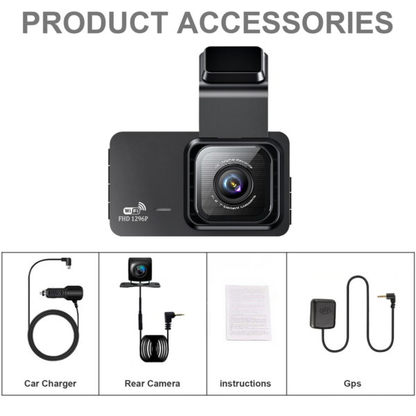4" Car Camera Recorder GPS WIFI Dual Front Rear HD 1080P Dash Cam Night Vision - Image 3