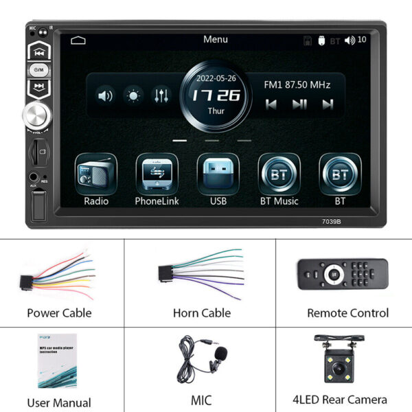 Single 1Din 7" Touch Screen Car Stereo Apple/Android Carplay Radio Bluetooth+Cam - Image 15