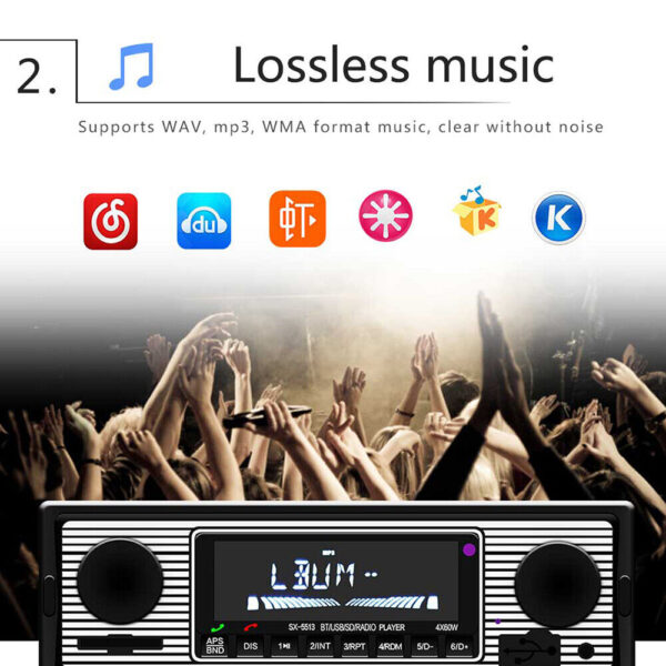 Classic Retro Car Bluetooth Compatible Radio MP3 Player Stereo USB/AUX/SD/ISO/FM - Image 6