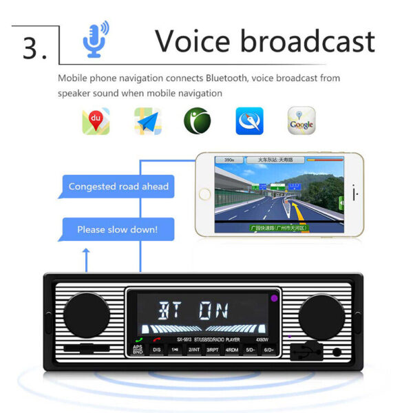 Classic Retro Car Bluetooth Compatible Radio MP3 Player Stereo USB/AUX/SD/ISO/FM - Image 7