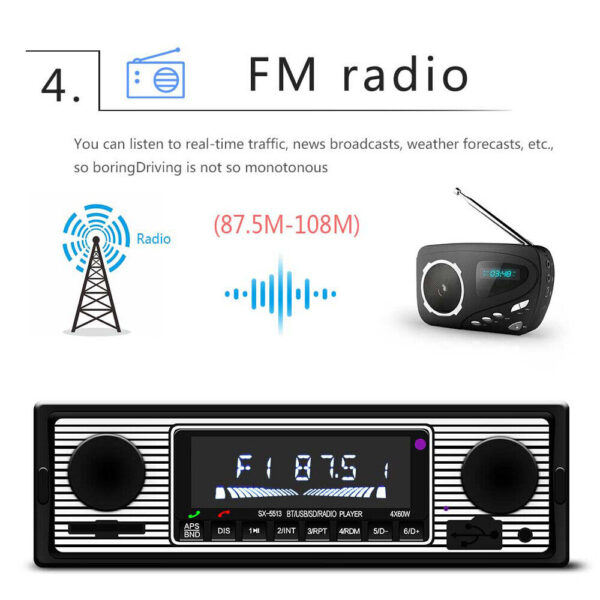 Classic Retro Car Bluetooth Compatible Radio MP3 Player Stereo USB/AUX/SD/ISO/FM - Image 8