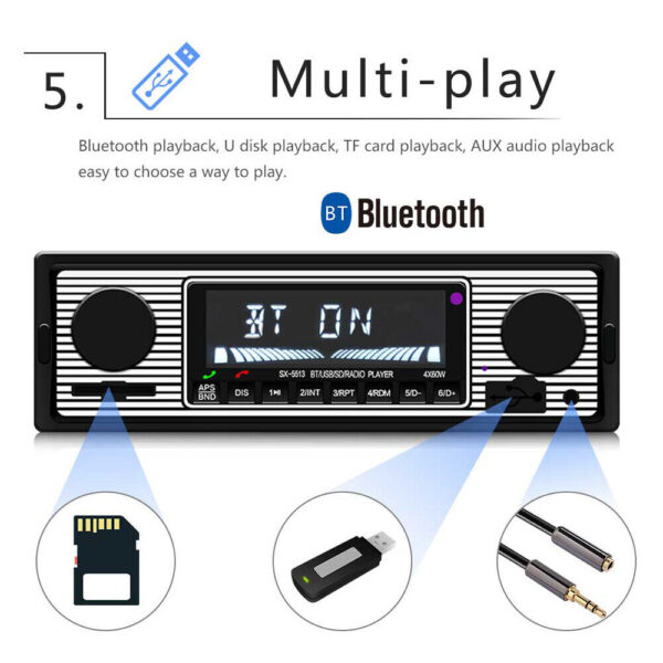 Classic Retro Car Bluetooth Compatible Radio MP3 Player Stereo USB/AUX/SD/ISO/FM - Image 9