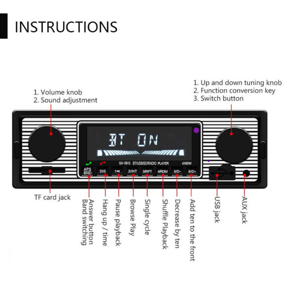 Classic Retro Car Bluetooth Compatible Radio MP3 Player Stereo USB/AUX/SD/ISO/FM - Image 10