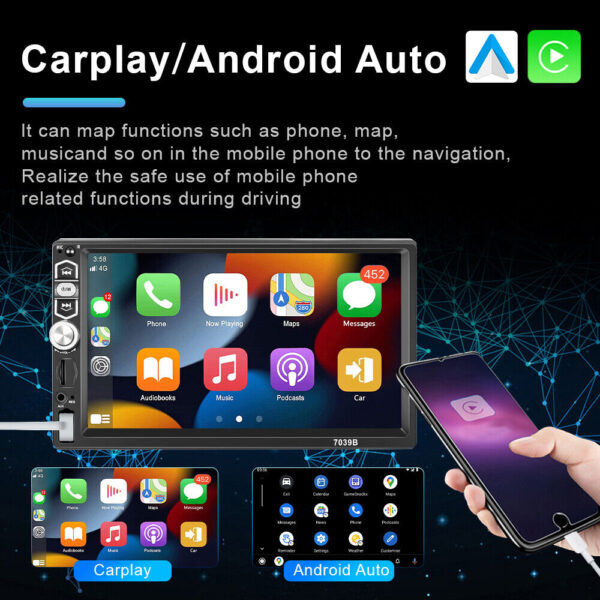 7" Single 1Din Car Stereo Radio Apple/Android Carplay Bluetooth Touch Screen Mic - Image 4