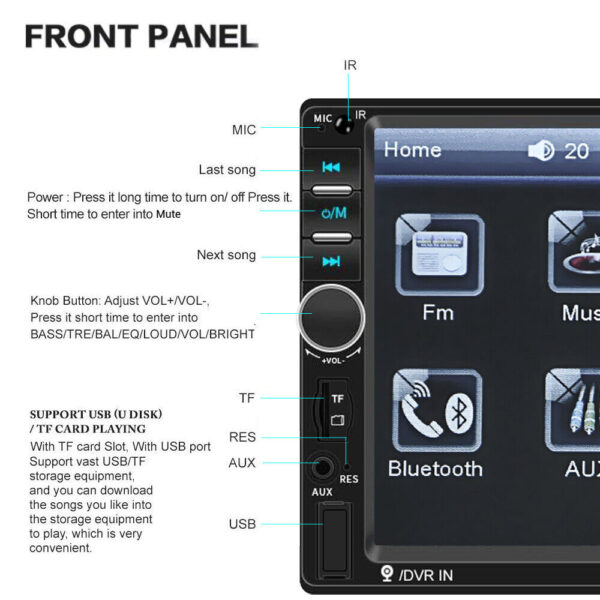 Single 1DIN 7" Car Stereo Radio Apple CarPlay FM BT USB Touch Screen MP5 Player - Image 2