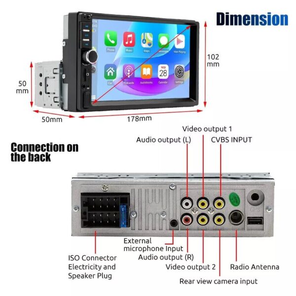 Single 1DIN 7" Car Stereo Radio Apple CarPlay FM BT USB Touch Screen MP5 Player - Image 7