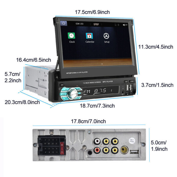 7" Flip Out 1 Din Wireless Carplay Android Auto Car Radio Stereo BT Touch Screen - Image 2