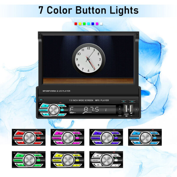 7" Flip Out 1 Din Wireless Carplay Android Auto Car Radio Stereo BT Touch Screen - Image 6