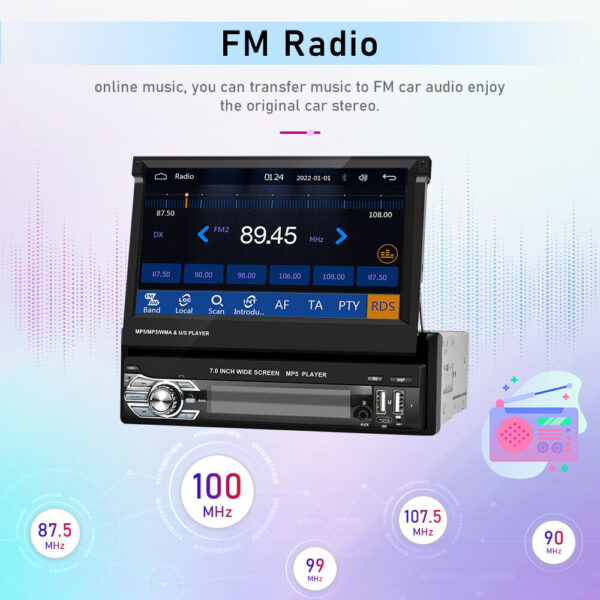 7" Flip Out 1 Din Wireless Carplay Android Auto Car Radio Stereo BT Touch Screen - Image 7