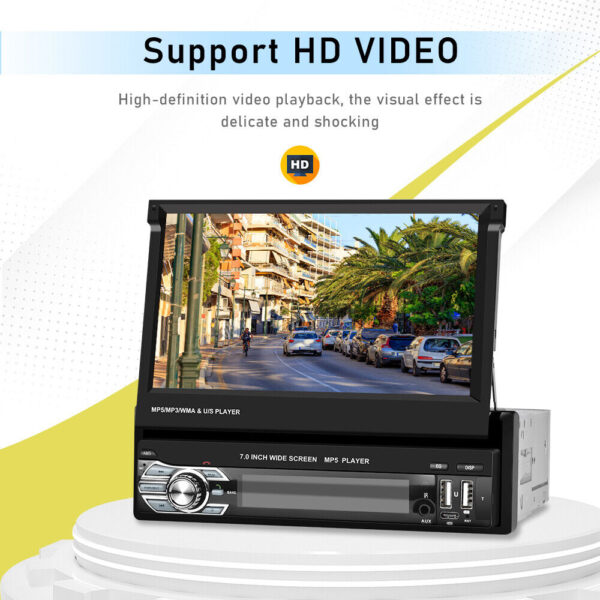 7" Flip Out 1 Din Wireless Carplay Android Auto Car Radio Stereo BT Touch Screen - Image 8