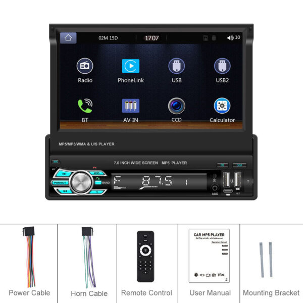 7" Flip Out 1 Din Wireless Carplay Android Auto Car Radio Stereo BT Touch Screen - Image 14