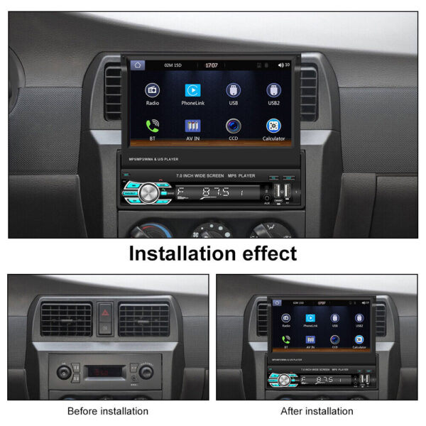 7" Flip Out 1 Din Wireless Carplay Android Auto Car Radio Stereo BT Touch Screen - Image 15
