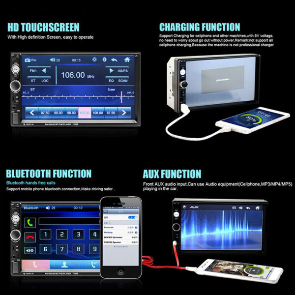 7" inch Bluetooth Car Radio Stereo Double 2DIN FM USB/MP5 Player Touch Screen TF - Image 3