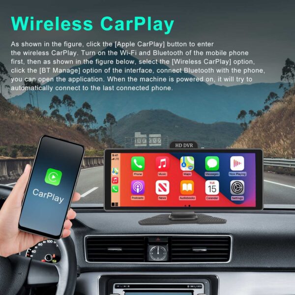 10.26" IPS Touch Screen Wireless Carplay Portable Car Stereo Android Auto HD DVR - Image 7