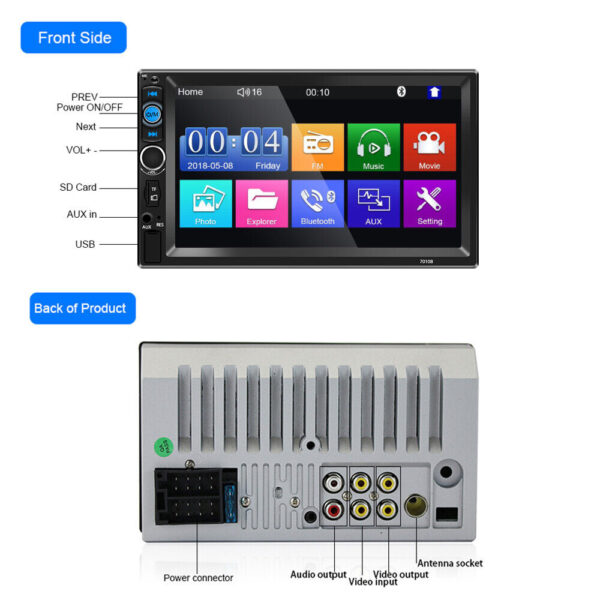 Car Stereo Radio 7" Double 2 DIN Touch Screen Bluetooth FM USB MP5 Player Camera - Image 11