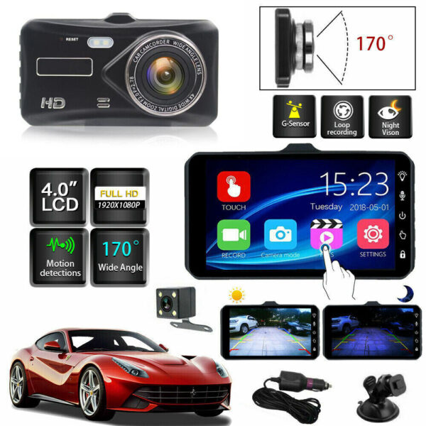 4" In Car Camera Recorder Dual Front and Rear HD 1080P Dash Cam Night Vision - Image 3