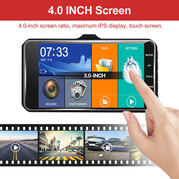 4" In Car Camera Recorder Dual Front and Rear HD 1080P Dash Cam Night Vision - Image 4